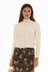 Cream Ruffled Edge Knit Cardigan