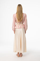 Cream A-Line Maxi Satin Effect Skirt