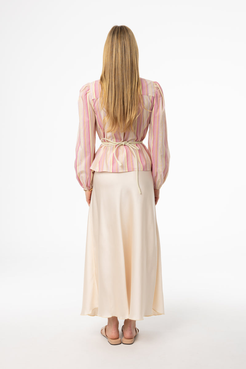 Cream A-Line Maxi Satin Effect Skirt