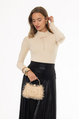 Cream Scalloped Bow Sweater