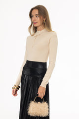 Cream Scalloped Bow Sweater