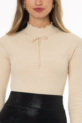 Cream Scalloped Bow Sweater
