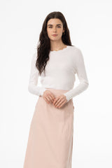 Cream Scalloped Thin Knit Top