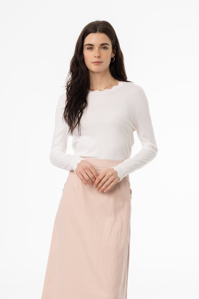 Cream Scalloped Thin Knit Top
