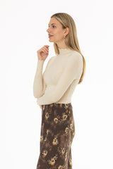 Cream Scalloped Trim Turtleneck