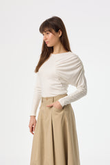 Cream Side Ruched Top