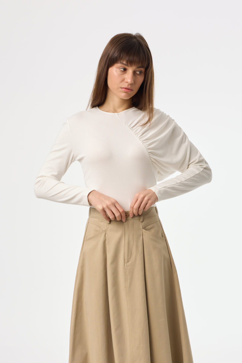 Cream Side Ruched Top