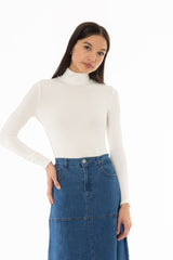 Cream Solid Turtleneck Top