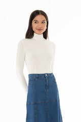 Cream Solid Turtleneck Top