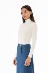 Cream Solid Turtleneck Top