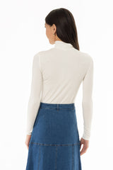 Cream Solid Turtleneck Top