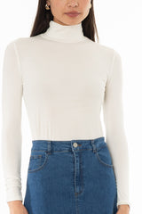 Cream Solid Turtleneck Top