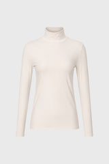 Cream Solid Turtleneck Top