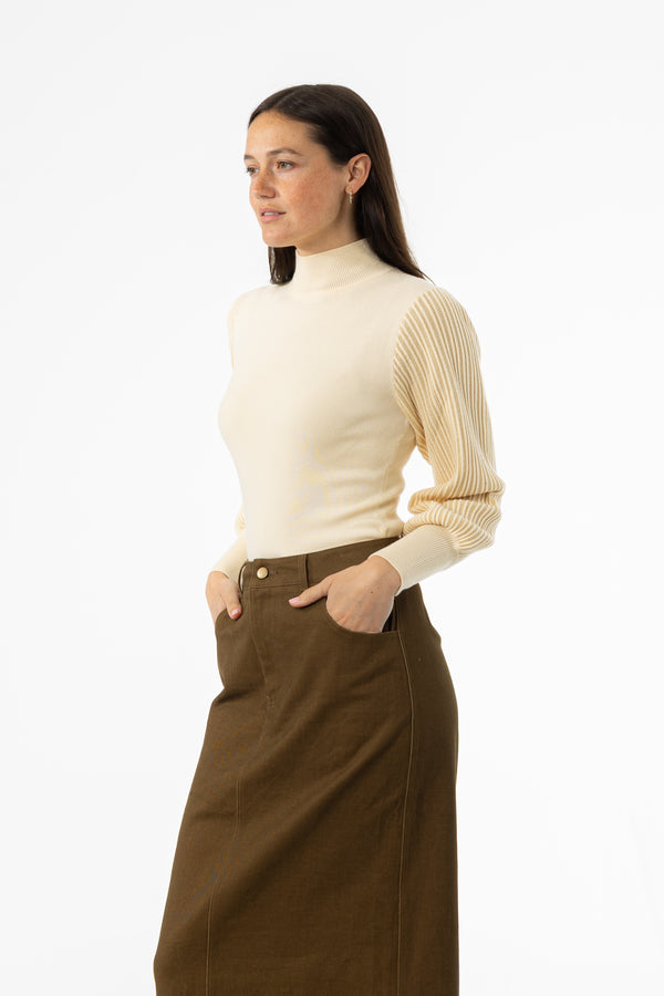 Cream Sparkle Balloon Sleeve Sweater