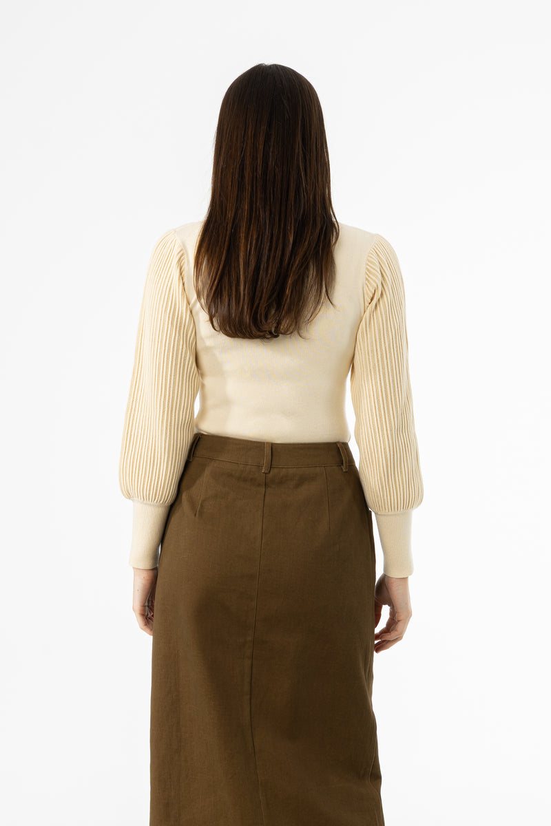 Cream Sparkle Balloon Sleeve Sweater