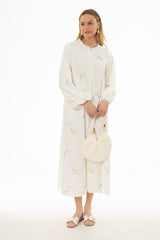 Cream Sprig Embroidered Maxi Dress