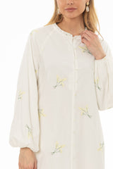 Cream Sprig Embroidered Maxi Dress