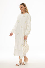 Cream Sprig Embroidered Maxi Dress