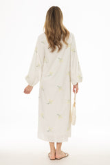 Cream Sprig Embroidered Maxi Dress
