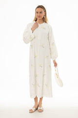 Cream Sprig Embroidered Maxi Dress