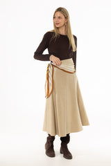 Cream Textured Faux Leather Midi Skirt