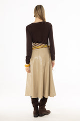 Cream Textured Faux Leather Midi Skirt
