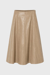 Cream Textured Faux Leather Midi Skirt