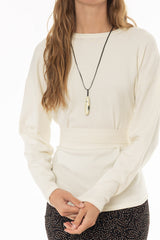 Cream Tie Wrap Knit Sweater