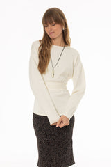 Cream Tie Wrap Knit Sweater