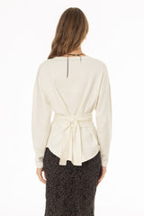Cream Tie Wrap Knit Sweater