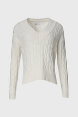 Cream V-Neck Cable Knit Sweater