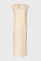 Cream V Neck Knit Maxi Dress