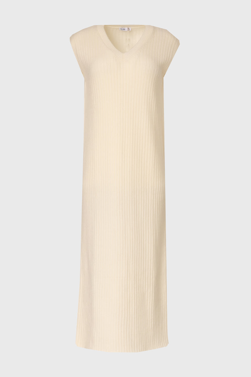 Cream V Neck Knit Maxi Dress