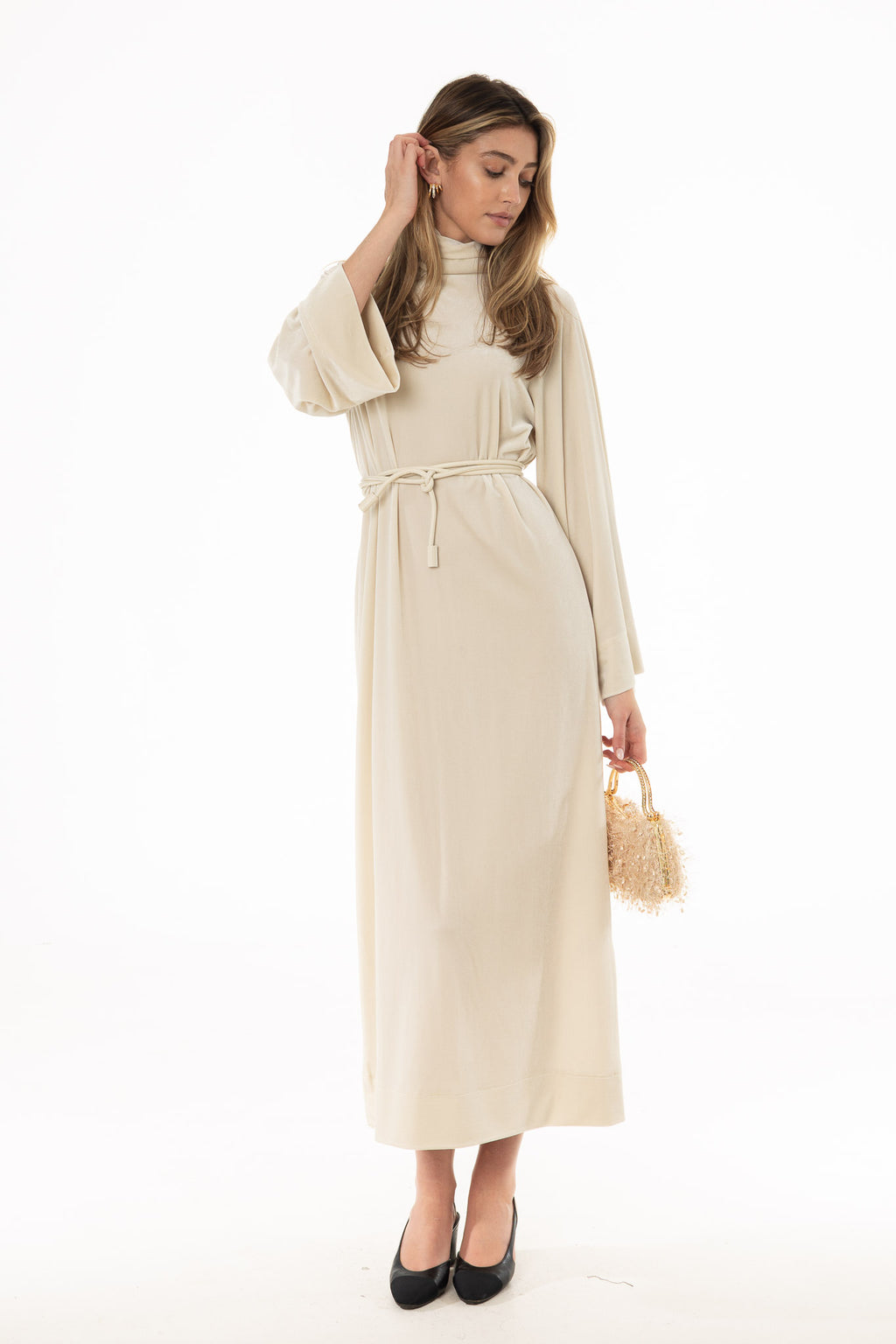 Cream Velvet Turtleneck Maxi Dress – BLANK