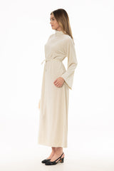 Cream Velvet Turtleneck Maxi Dress