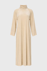 Cream Velvet Turtleneck Maxi Dress
