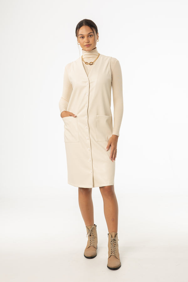 Cream Vegan Leather Vest Dress