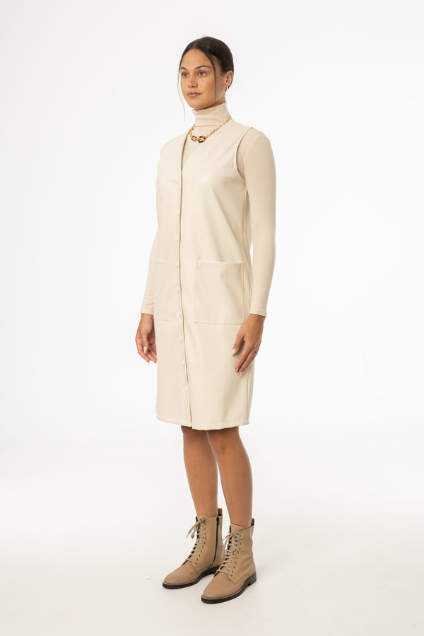Cream Vegan Leather Vest Dress