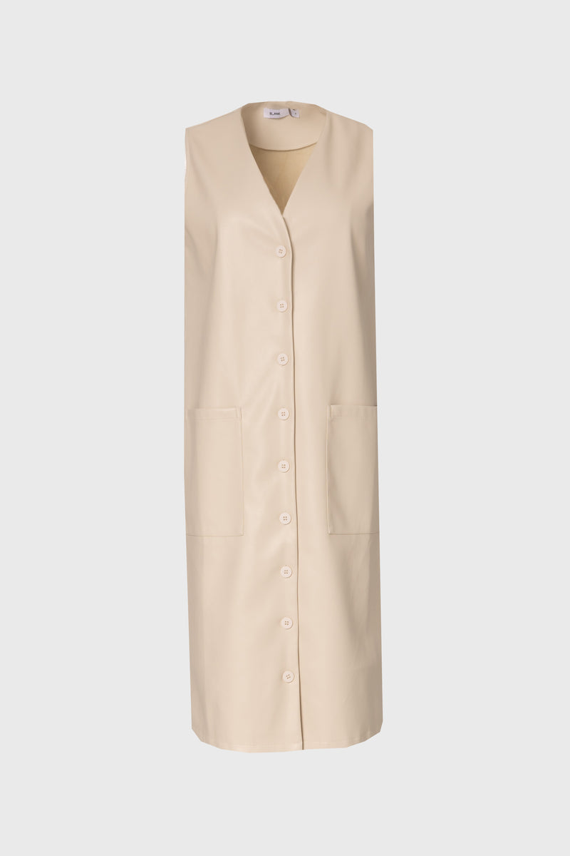 Cream Vegan Leather Vest Dress
