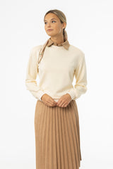 Cream & Tan Corduroy Collar Sweater