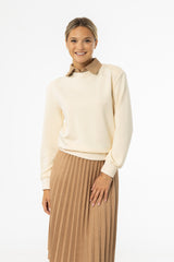 Cream & Tan Corduroy Collar Sweater