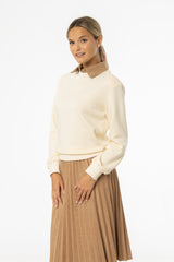 Cream & Tan Corduroy Collar Sweater
