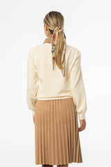 Cream & Tan Corduroy Collar Sweater