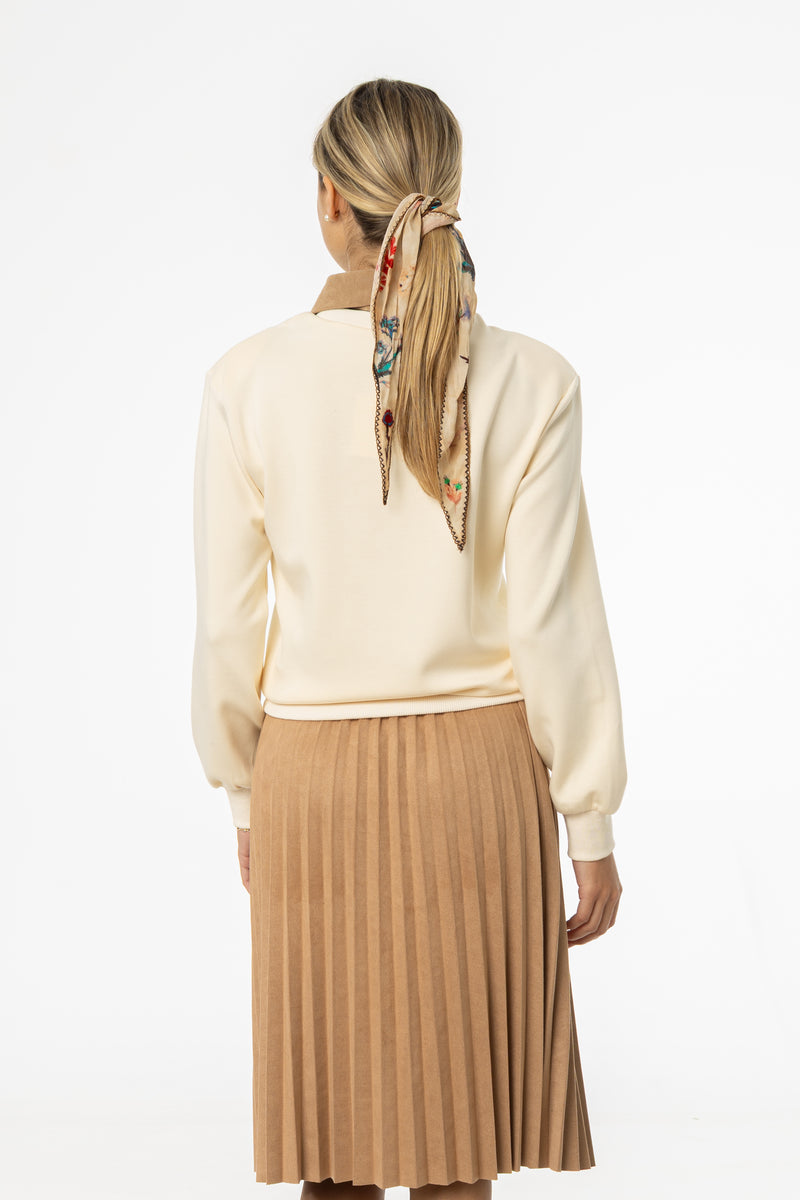 Cream & Tan Corduroy Collar Sweater