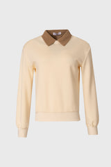 Cream & Tan Corduroy Collar Sweater