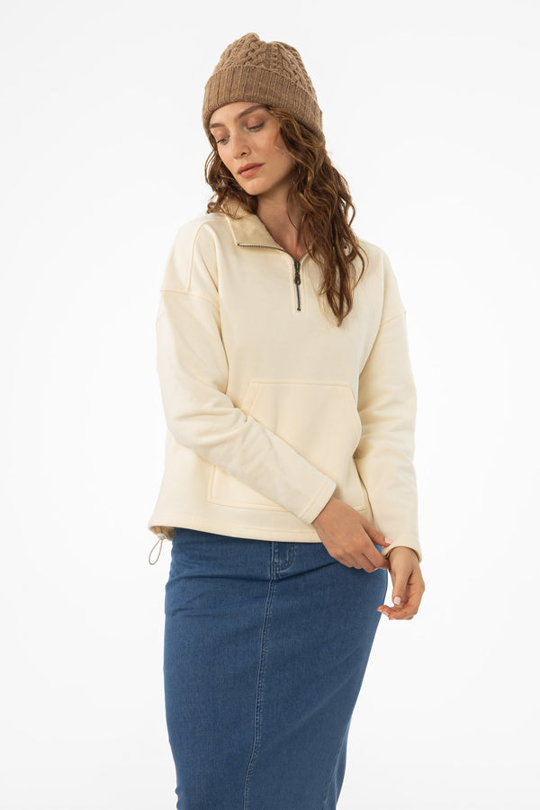 Cream Quarter Zip Sweater