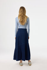 Dark Blue Asymmetrical Hem Denim Skirt