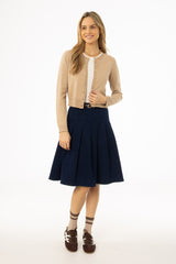 Dark Blue Pleated Denim Skirt