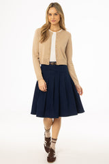 Dark Blue Pleated Denim Skirt