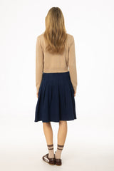 Dark Blue Pleated Denim Skirt